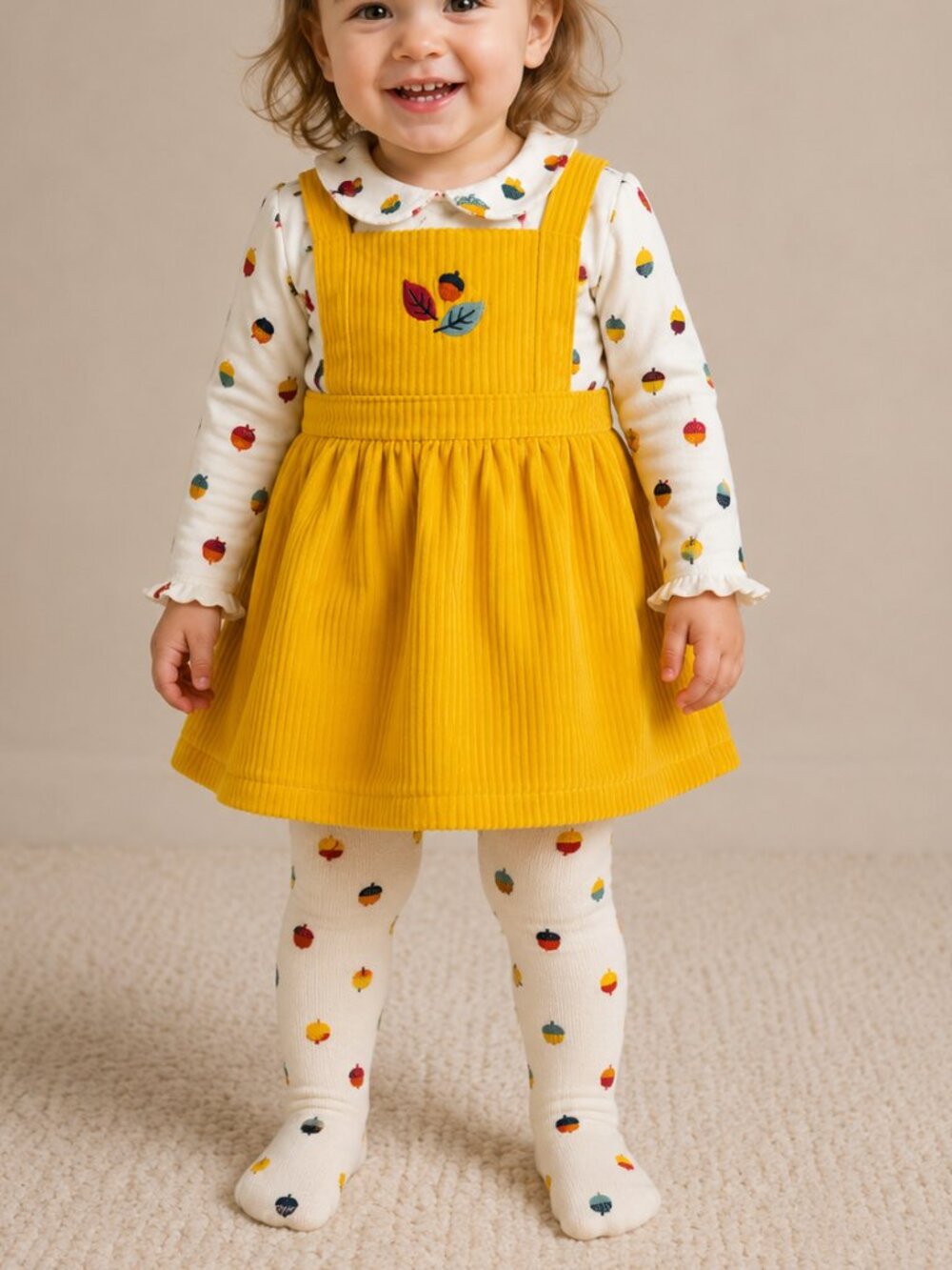 Wonder Nation 3 Pc, 24 M Mustard Corduroy Pinafore Dress Top Tights NWT Toddler